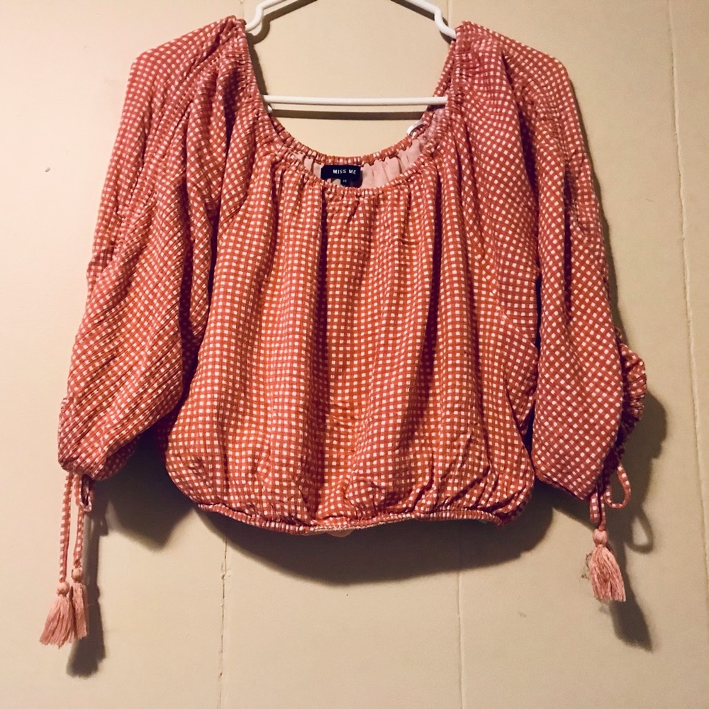 Miss Me Rose & White Gingham Crop Top Has Tassels